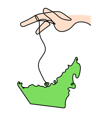 Color map of UAE with hand as line drawing on white backgroundのイラスト素材