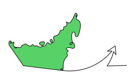 Color map of UAE with sign of direction as line drawing on white backgroundのイラスト素材