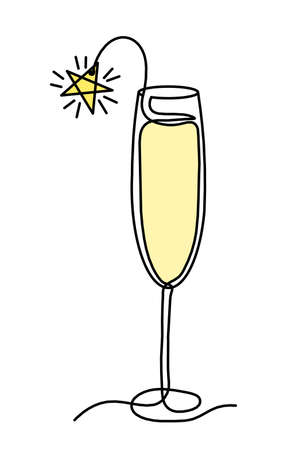 Drawing line color wineglass of champagne on the white backgroundの写真素材