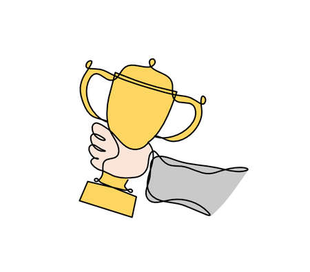 Abstract color cup with hand as continuous lines drawing on white as backgroundのイラスト素材