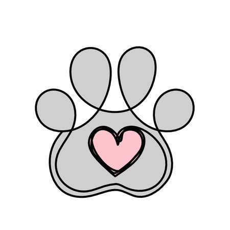 Silhouette of abstract color paw as line drawing on whiteのイラスト素材