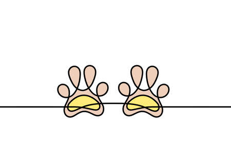 Silhouette of color abstract paw as line drawing on whiteのイラスト素材