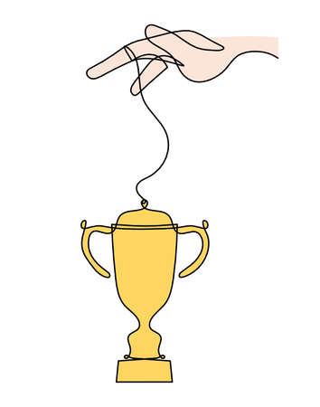 Abstract color cup with hand as continuous lines drawing on white as backgroundのイラスト素材