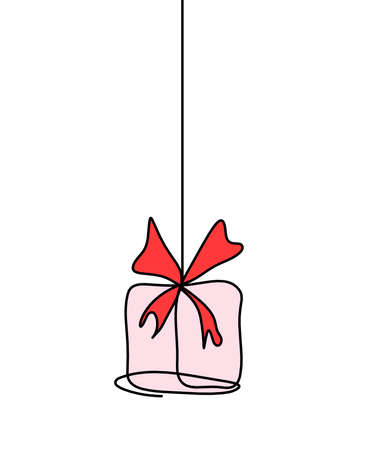 Abstract color present box in christmas tree as continuous line drawing on white backgroundのイラスト素材