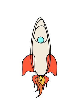 Abstract color rocket as continuous line drawing on white backgroundのイラスト素材