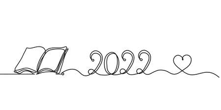 Abstract book with 2022 year as line drawing on white background