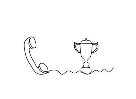 Abstract mobile handset with trophy as line drawing on white backgroundのイラスト素材