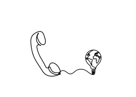 Abstract mobile handset with globe lightbulb as line drawing on white backgroundのイラスト素材