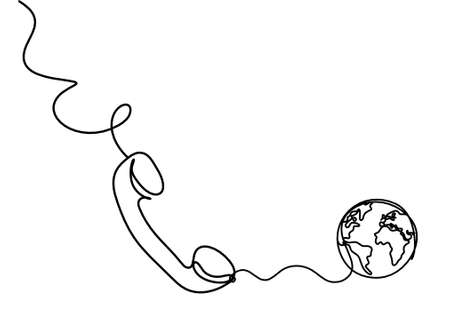 Abstract mobile handset with globe as line drawing on white backgroundのイラスト素材