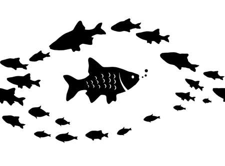 Silhouettes of groups of fishes on white. seamless backgroundのイラスト素材