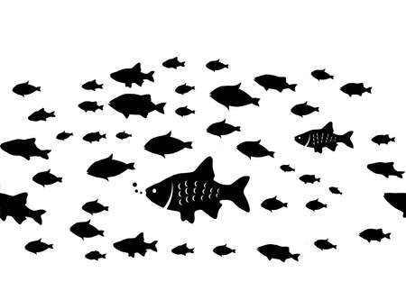 Silhouettes of groups of fishes on white. seamless backgroundのイラスト素材