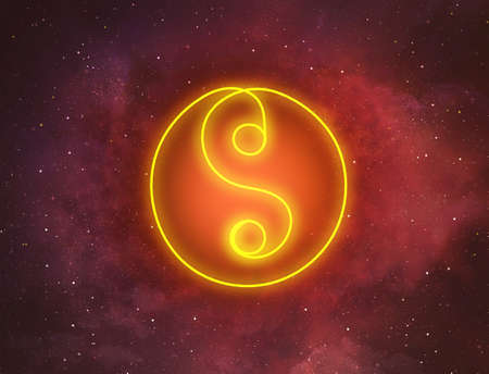 Night sky with stars and sign of yin and yang. Universe