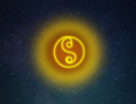 Night sky with stars and sign of yin and yang. Universeの写真素材