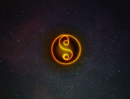 Night sky with stars and sign of yin and yang. Universeの写真素材