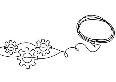 Abstract round metal gear wheels with comment as line drawing on white backgroundのイラスト素材