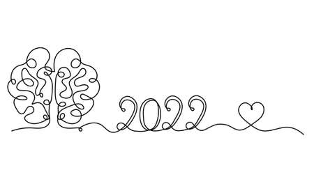 Man silhouette brain with 2022 year as line drawing on white backgroundのイラスト素材
