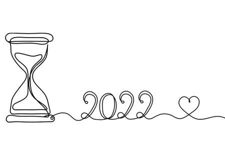 Abstract clock with 2022 year as line drawing on white background