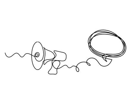 Abstract megaphone with comment as continuous lines drawing on white backgroundのイラスト素材