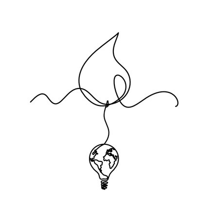 Abstract drop with globe light bulb as line drawing on white backgroundのイラスト素材