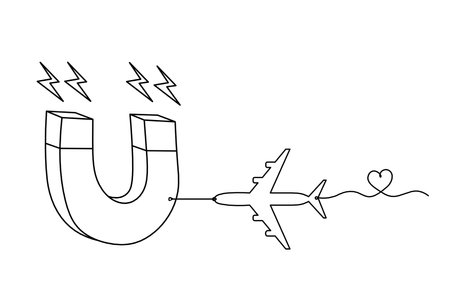Magnet with plane as line drawing on white backgroundのイラスト素材