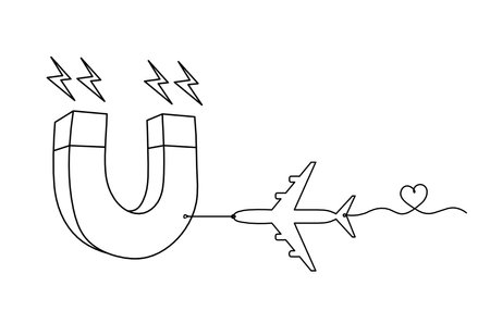 Magnet with plane as line drawing on white backgroundのイラスト素材