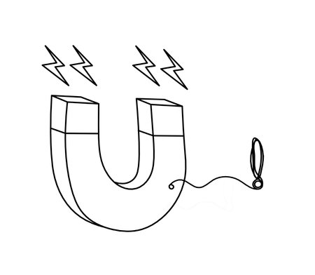 Magnet with exclamation mark as line drawing on white backgroundのイラスト素材