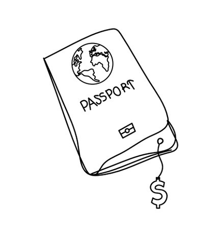 Passport with dollar as line drawing on white backgroundのイラスト素材
