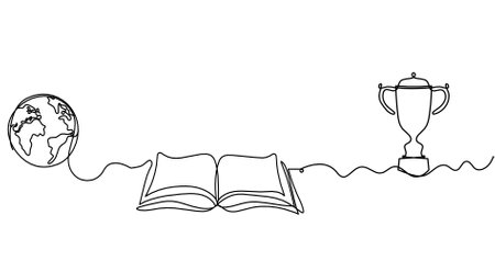 Abstract open book with trophy as line drawing on white backgroundのイラスト素材
