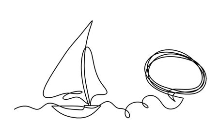 Abstract boat with comment as line drawing on white backgroundのイラスト素材