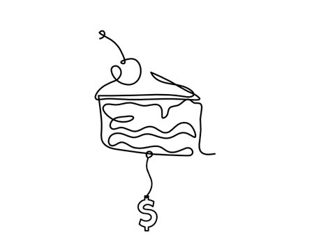 Abstract peace of cake and dollar as continuous lines drawing on white backgroundのイラスト素材
