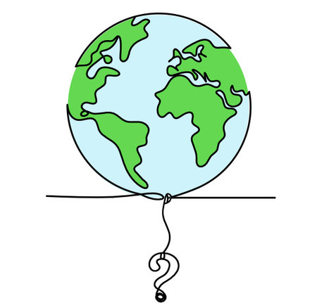 Abstract color planet Earth with question mark as line drawing on white as backgroundの写真素材