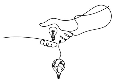 Abstract handshake and light bulb as line drawing on white backgroundのイラスト素材