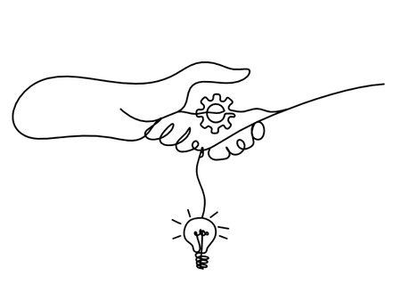 Abstract handshake and light bulb as line drawing on white backgroundのイラスト素材