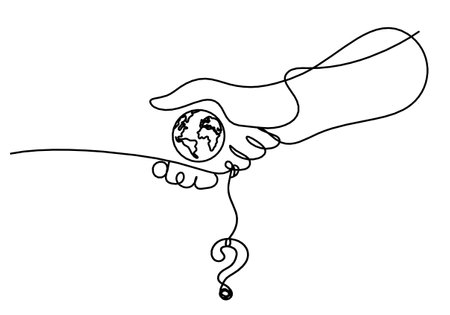 Abstract handshake and question mark as line drawing on white backgroundのイラスト素材
