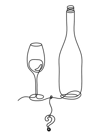 Drawing line bottle of champagne or wine with question mark on the white backgroundのイラスト素材