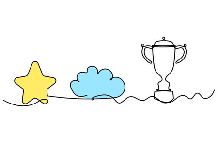 Abstract color star wth trophy as line drawing on white backgroundの写真素材
