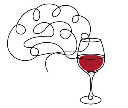 Drawing line color wineglass with brain on the white backgroundの写真素材