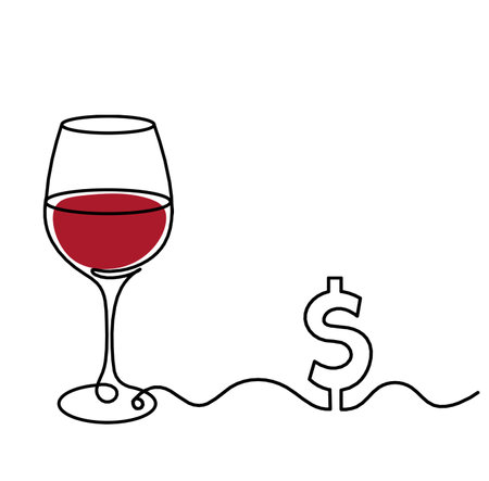 Drawing line color wineglass with dollar on the white backgroundの写真素材