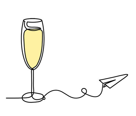 Drawing line color wineglass with paper plane on the white backgroundの写真素材
