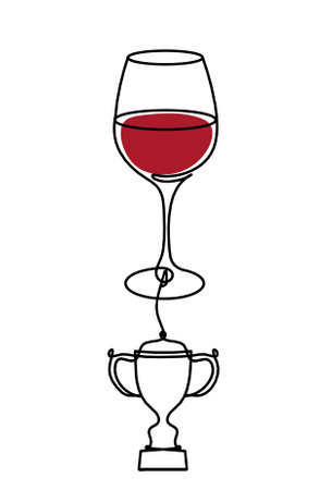 Drawing line color wineglass with trophy on the white backgroundの写真素材