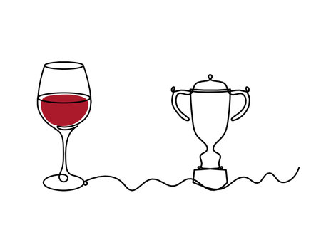 Drawing line color wineglass with trophy on the white backgroundの写真素材