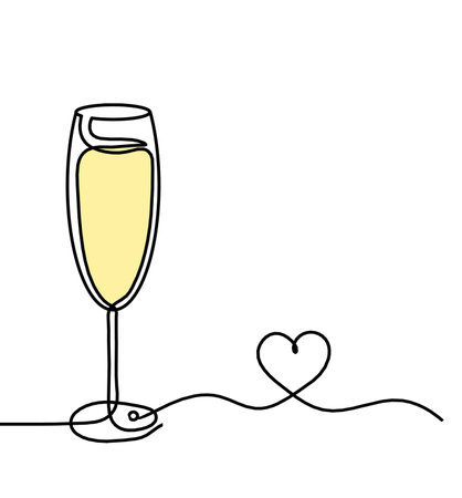 Drawing line color wineglass with heart on the white backgroundの写真素材