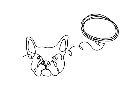 Silhouette of abstract bulldog with comment as line drawing on white backgroundのイラスト素材