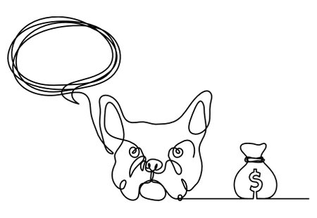 Silhouette of abstract bulldog with dollar as line drawing on white backgroundのイラスト素材