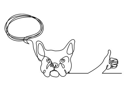 Silhouette of abstract bulldog with hand as line drawing on white backgroundのイラスト素材