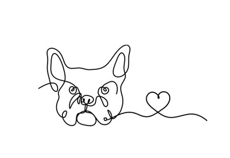 Silhouette of abstract bulldog with heart as line drawing on white backgroundのイラスト素材