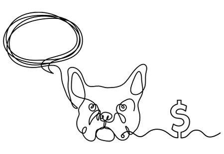 Silhouette of abstract bulldog with dollar as line drawing on white backgroundのイラスト素材