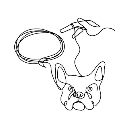 Silhouette of abstract bulldog with hand as line drawing on white backgroundのイラスト素材