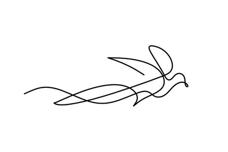 Silhouette of abstract flying bird in line on white backgroundのイラスト素材