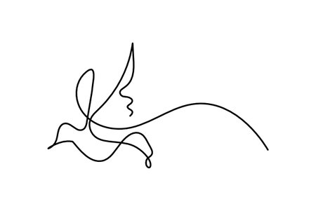 Silhouette of abstract flying bird in line on white backgroundのイラスト素材